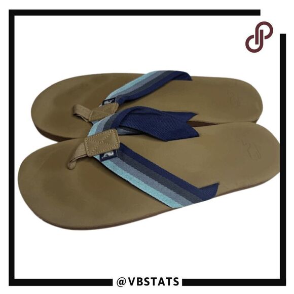 Vineyard Vines Men's Leather Flip Flops With Ombre Ribbon Size 13 - Picture 3 of 7